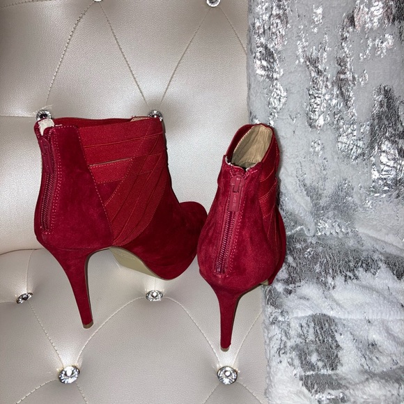 NEW RARE Colin Stuart Red Faux Suede Strappy Platform Ankle Boots Size 11B HTF - Picture 4 of 13
